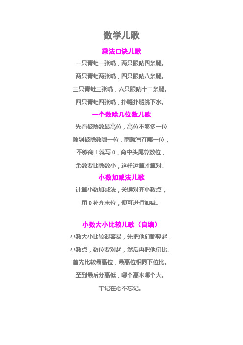 数学儿歌 乘法口诀儿歌 一只青蛙一张嘴,两只眼睛四条腿.