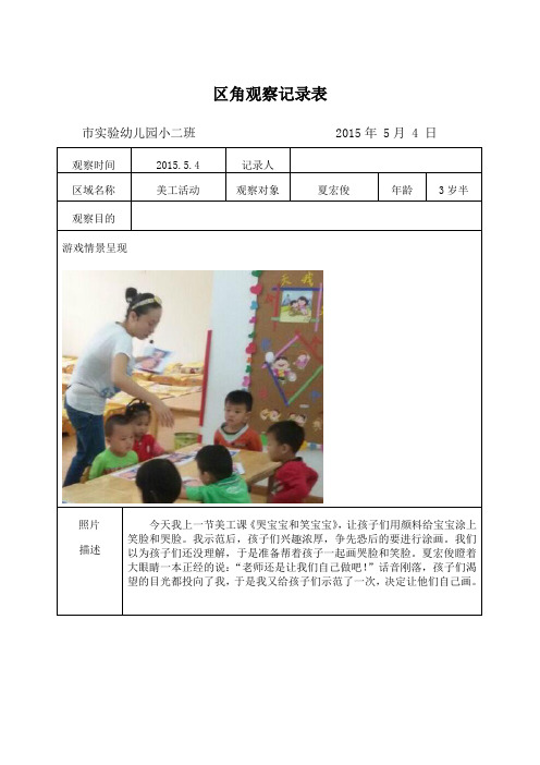 4|記錄人|區域名稱|美工活動|觀察對象|夏宏俊|年齡|3歲半| 觀察目的