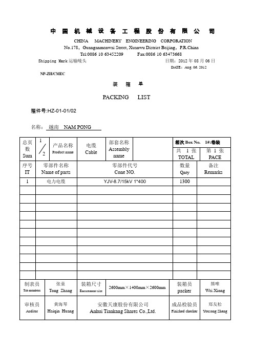 装箱单样本 - 百度文库