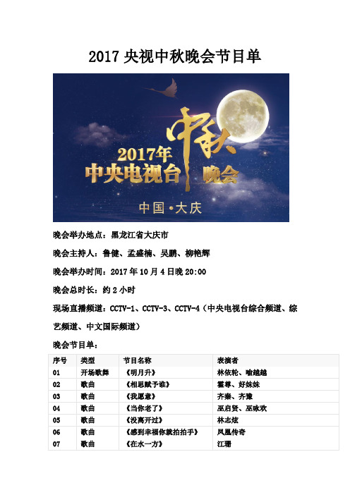 晚会举办地点:黑龙江省大庆市 晚会主持人:鲁健,孟盛楠,吴鹏,柳艳辉