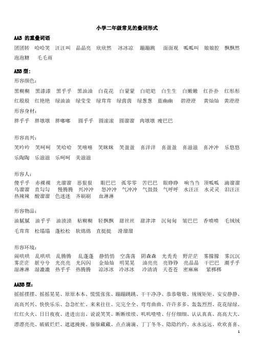 小学二年级常见的叠词形式 aab的重叠词语团团转哈哈笑汪汪叫晶晶亮