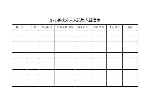 东柏学校外来人员出入登记表 姓名|日期|来访时间|有效证件号码|联系