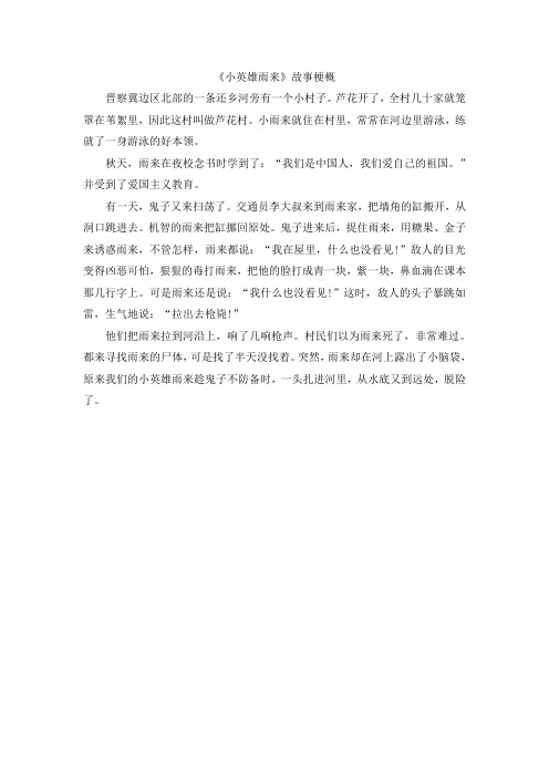《小英雄雨来》故事梗概 晋察冀边区北部的一条还乡河旁有一个小村子.