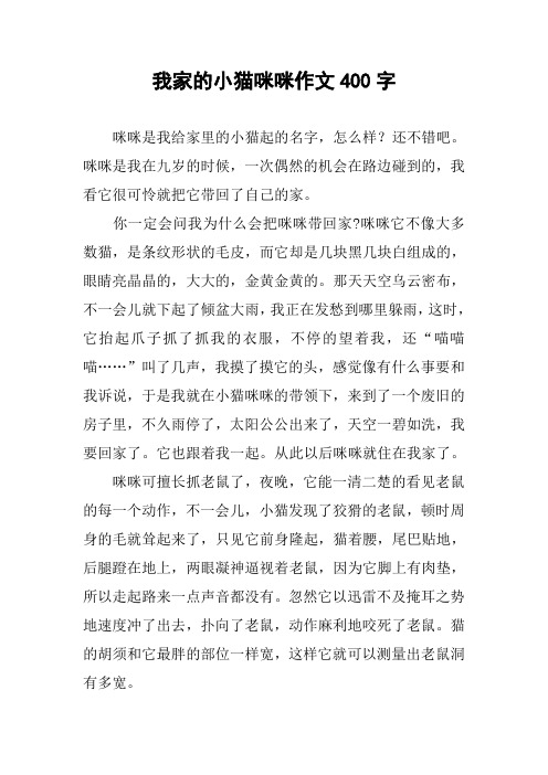 我家的小猫咪咪作文400字 咪咪是我给家里的小猫起的名字,怎么样?