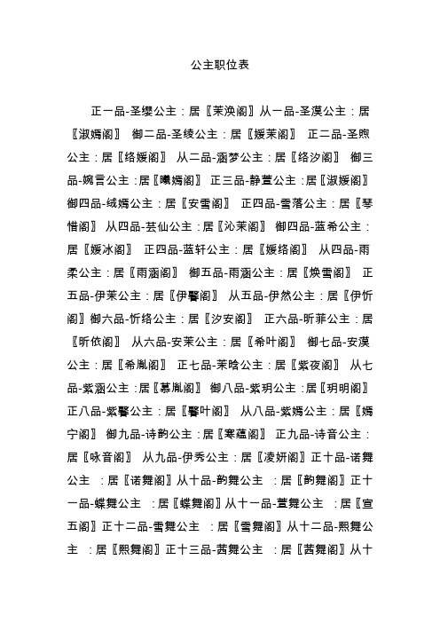 公主职位表 正一品-圣缨公主:居〖茉涣阁〗从一品-圣漠公主:居〖淑嫣