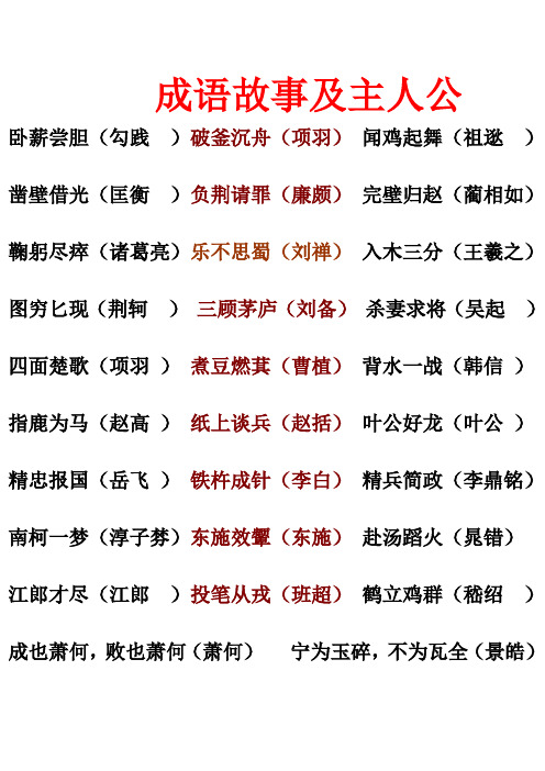 成语故事及主人公 卧薪尝胆(勾践)破釜沉舟(项羽)闻鸡起舞(祖逖)凿壁