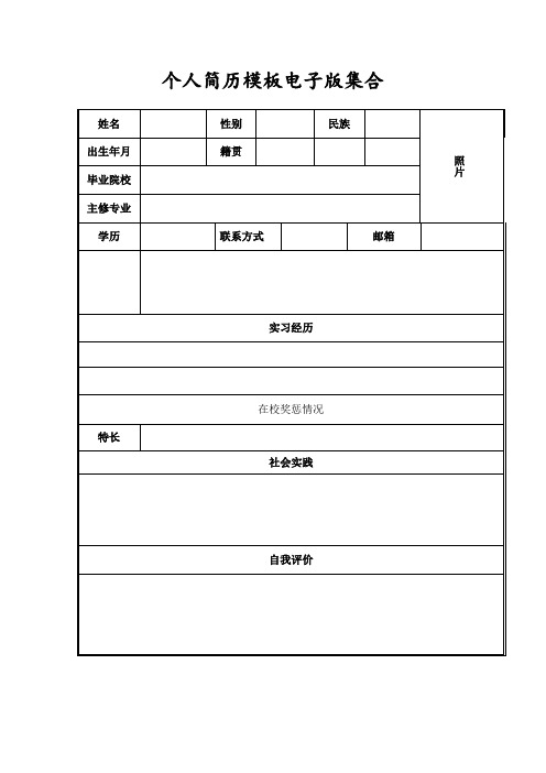 个人简历模板电子版集合姓名|性别|民族|照片| 出生年月|籍贯|毕业