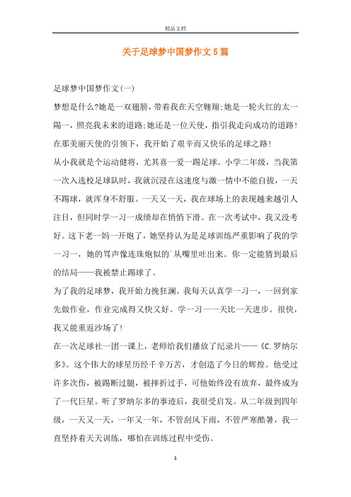 关于足球梦中国梦作文5篇 足球梦中国梦作文(一)梦想是什么?