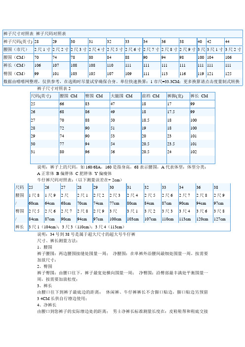 腿圍標準對照表 - 百度文庫