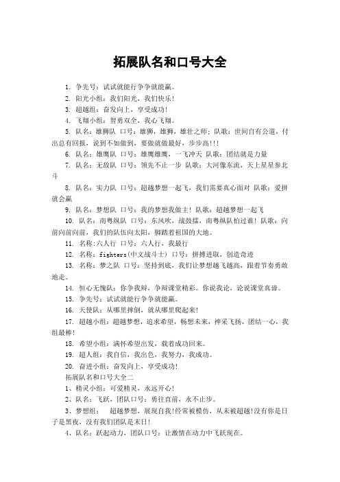 3. 超越组:奋发向上,享受成功!4. 飞翔小组:智勇双全,我心飞翔.5.