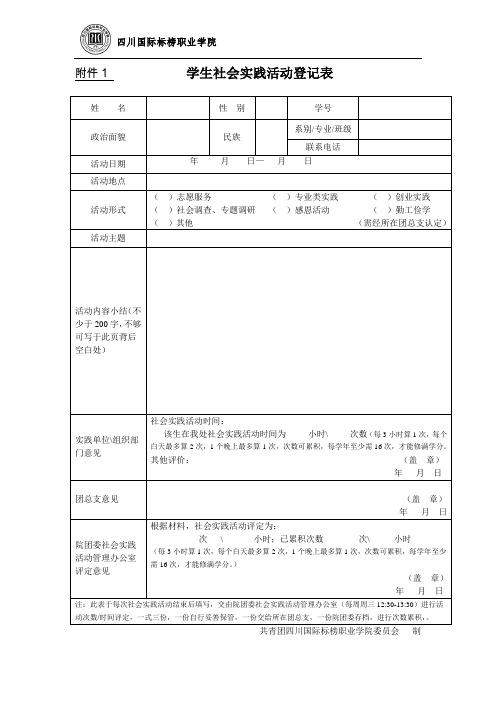 附件1學生社會實踐活動登記表 姓名|性別|學號|政治面貌|民族|系別