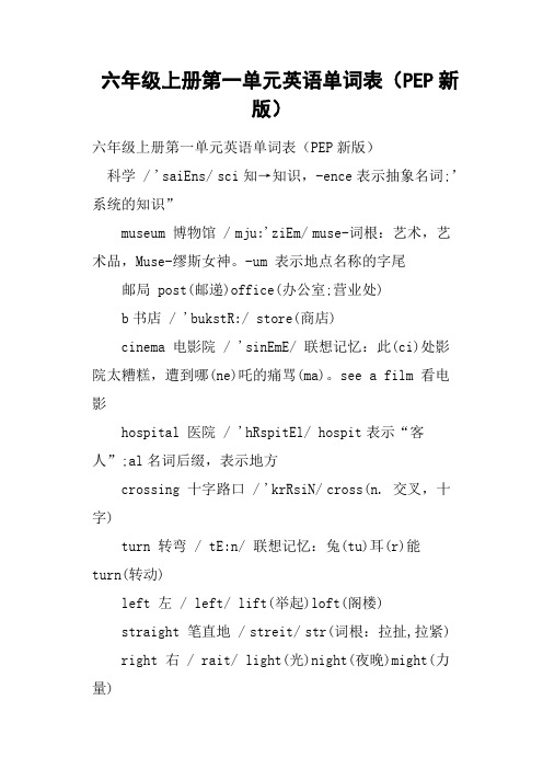 六年级上册第一单元英语单词表(pep新版)科学 / saiens/ sci知→知识