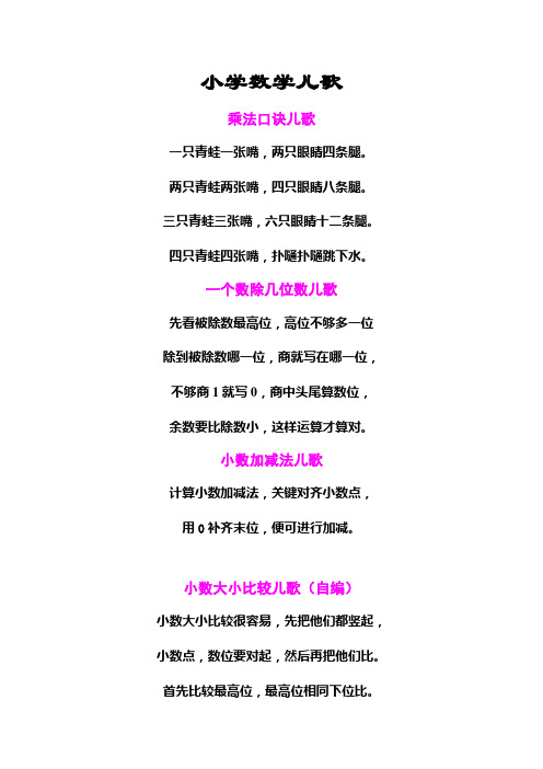 小学数学儿歌 乘法口诀儿歌 一只青蛙一张嘴,两只眼睛四条腿.