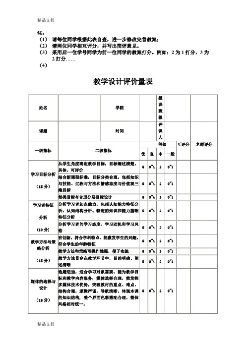 英语教学设计评价量表 百度文库