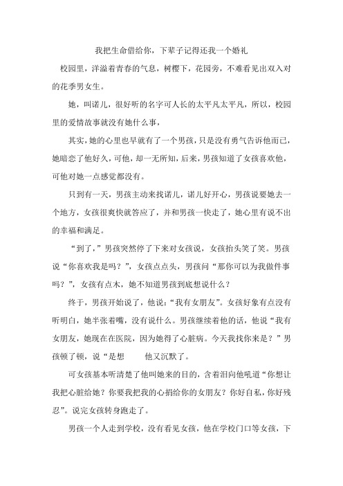 她,叫诺儿,很好听的名字可人长的太平凡太平凡,所以,校园里的爱情故事