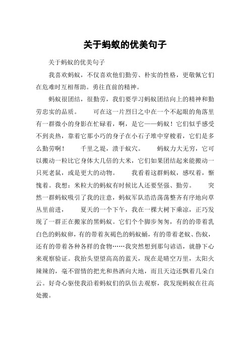 关于蚂蚁的优美句子 关于蚂蚁的优美句子我喜欢蚂蚁,不仅喜欢他们勤劳