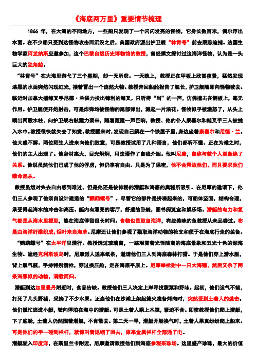 《海底两万里》重要情节梳理 1866年,在大海的不同地方,一些船只发现