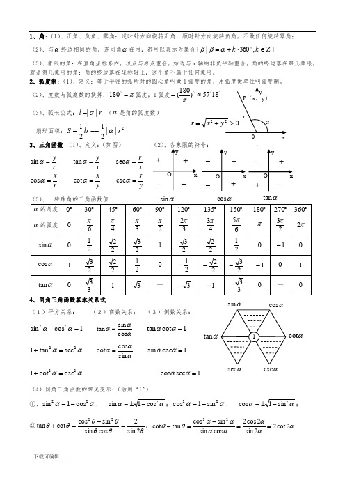 1,角:(1),正角,负角,零角:逆时针方向旋转正角,顺时针方向旋转负角,不
