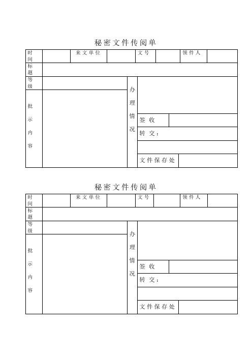 秘密文件传阅单 时间|来文单位|文号|领件人|标题|等级|办理情况|批