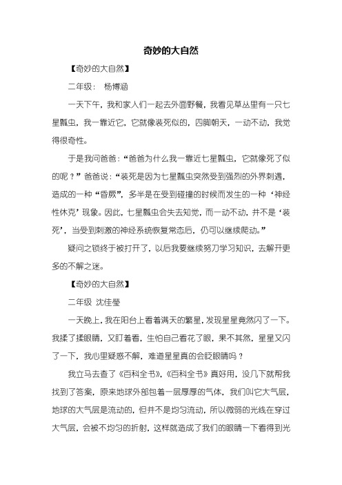 奇妙的大自然 【奇妙的大自然】二年级: 杨博涵一天下午,我和家人们一