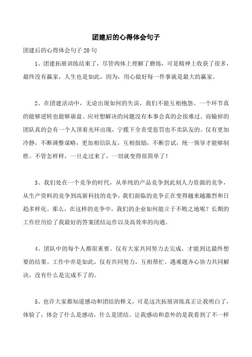 后的心得体会句子20句 1,团建拓展训练结束了,尽管肉体上理解了磨练