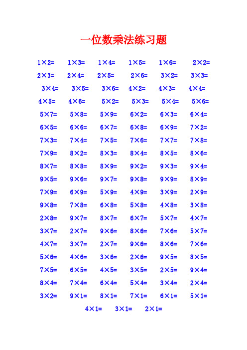 一位数乘法练习题 1×2= 1×3= 1×4= 1×5= 1×6= 2×2= 2×3= 2×4=