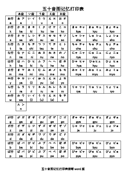 五十音图记忆打印表 あ段|い段|う段|え段|お段|あ行a|あアa|いイi|う
