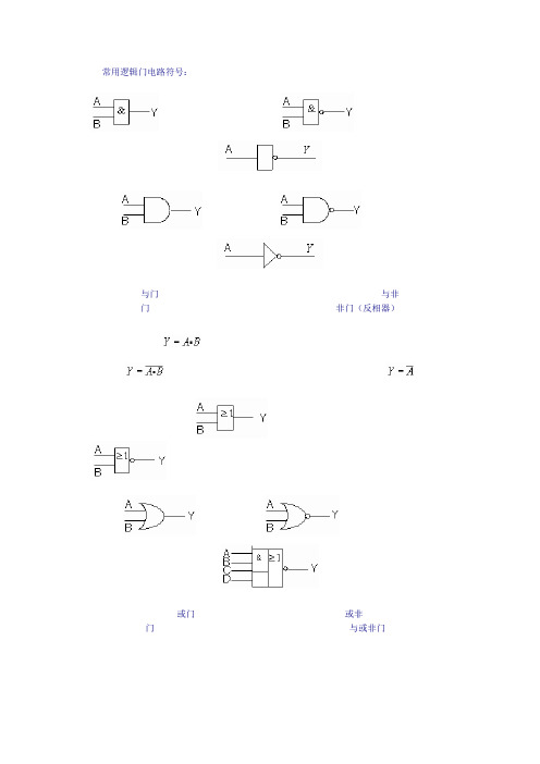 常用逻辑门电路符号: 与门与非门非门(反相器) 或门或非门与或非门 y=