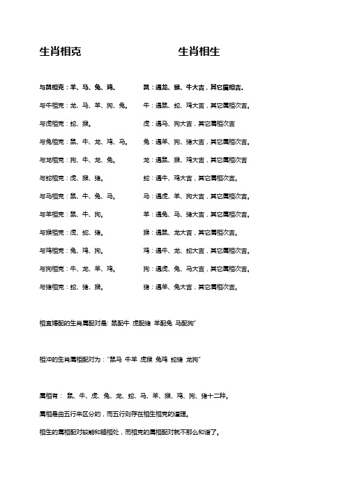 属相相生相克表