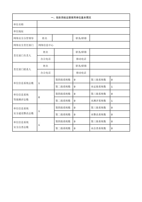 一,信息系统运营使用单位基本情况| 单位名称|单位地址|网络安全分管