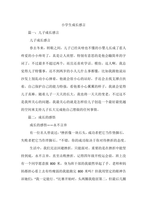 小学生成长感言 篇一:儿子成长感言儿子成长感言春去冬来,转眼之间