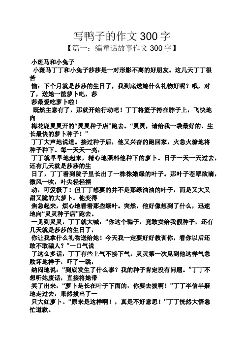 寫鴨子的作文300字 【篇一:編童話故事作文300字】 小斑馬和小兔子 小