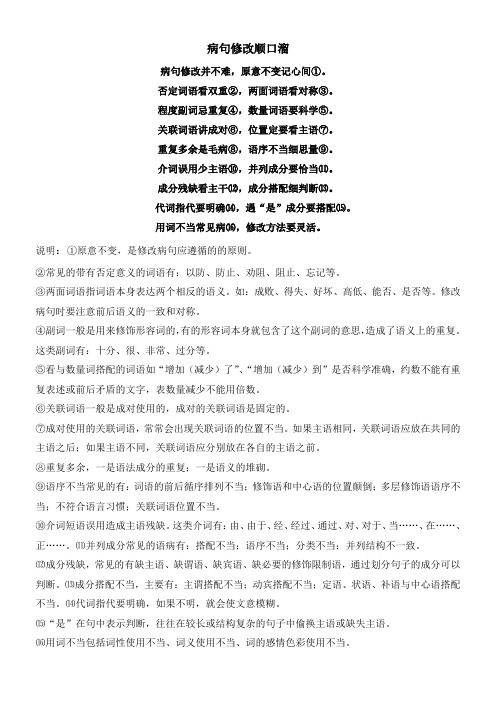 病句修改顺口溜 病句修改并不难,原意不变记心间①.