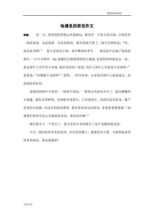 这是我第一次见到荷花,我兴奋地不得了,情不自禁的说:"哇,荷花真美啊!