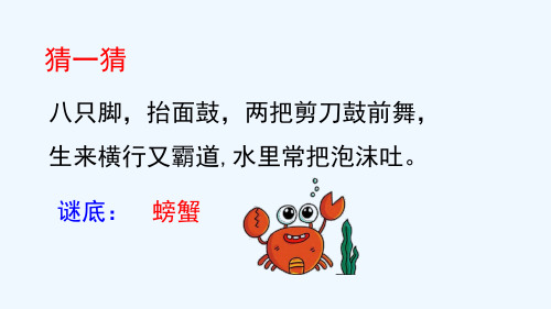谜底: 螃蟹 一个长嘴大耳朵的呆子,圆 身肥肚,手持一把九齿钉耙.