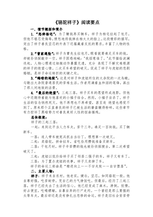 《骆驼祥子》阅读要点 一,情节概括和简介 1.