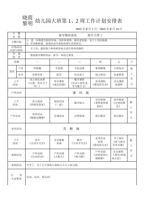 幼儿园中班上学期活动周计划安排表 - 百度文库