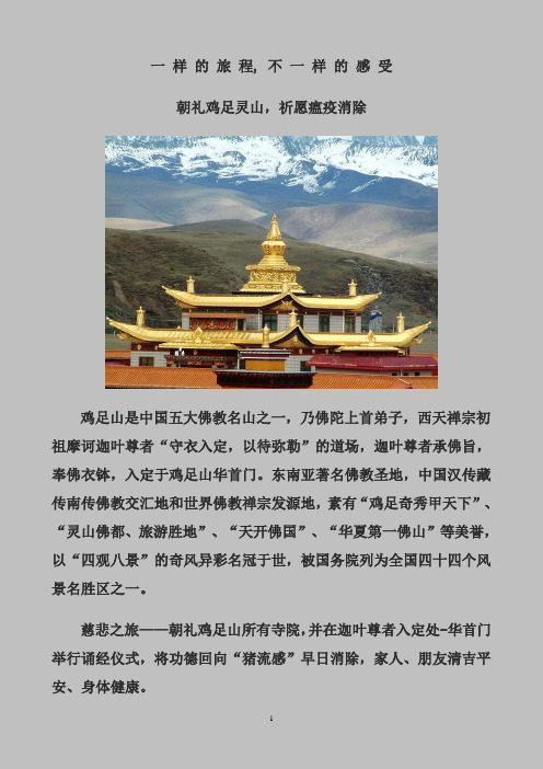 一样的旅程, 不一样的感受 朝礼鸡足灵山,祈愿瘟疫消除 鸡足山是中国