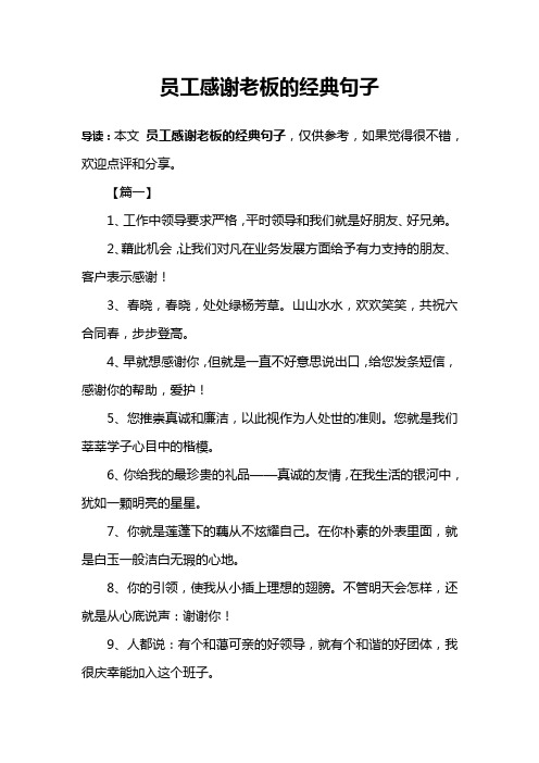 员工感谢老板的经典句子 导读:本文员工感谢老板的经典句子,仅供参考