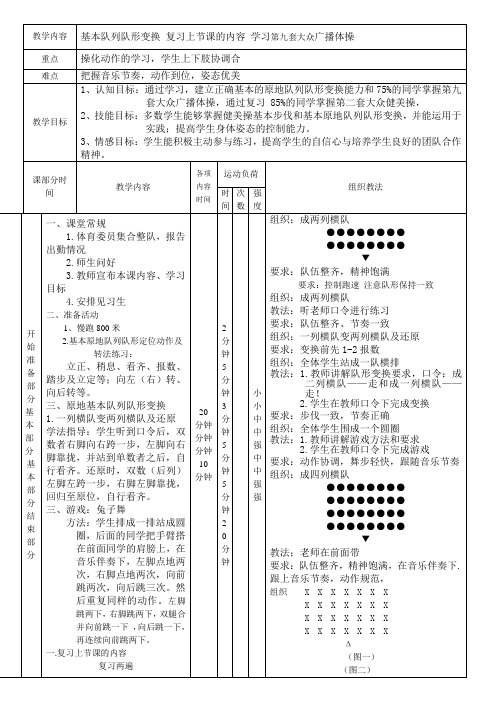教学内容|基本队列队形变换 复习上节课的内容 学习第九套大众广播