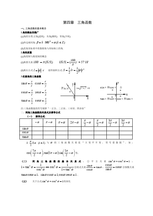 第四章三角函數 一,三角函數的基本概念 1.