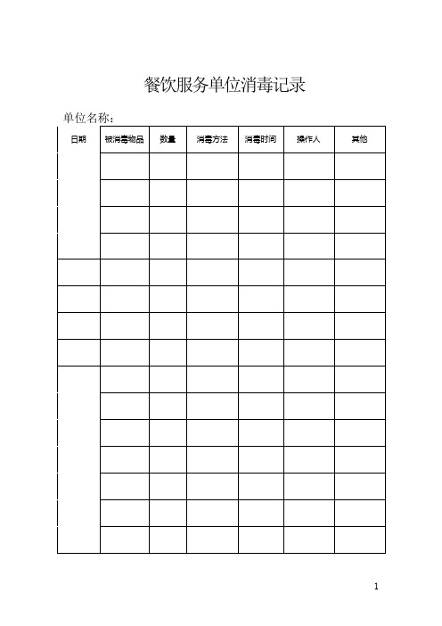 餐饮服务单位消毒记录 单位名称: 日期|被消毒物品|数量|消毒方法