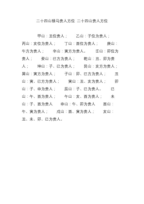 二十四山禄马贵人方位 二十四山贵人方位 甲山:丑位贵人;乙山:子位为