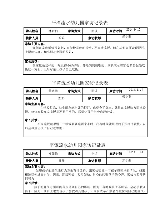平潭流水幼儿园家访记录表 幼儿姓名|林君怡|家访方式|面谈|家访时间