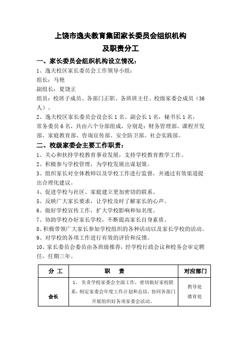 及职责分工一,家长委员会组织机构设立情况 1,逸夫校区家长委员会