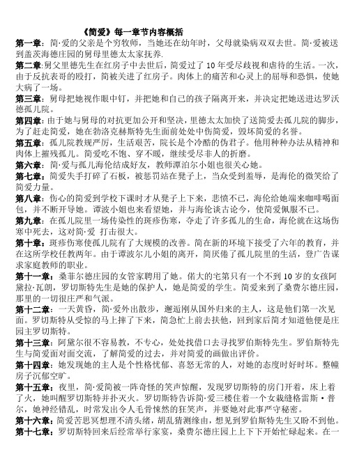 《简爱》每一章节内容概括 第一章:简·爱的父亲是个穷牧师,当她还在