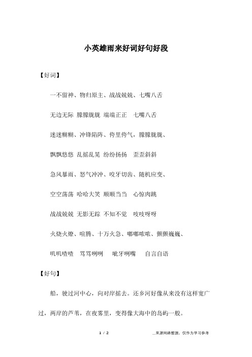 小英雄雨来读书笔记摘抄 - 百度文库