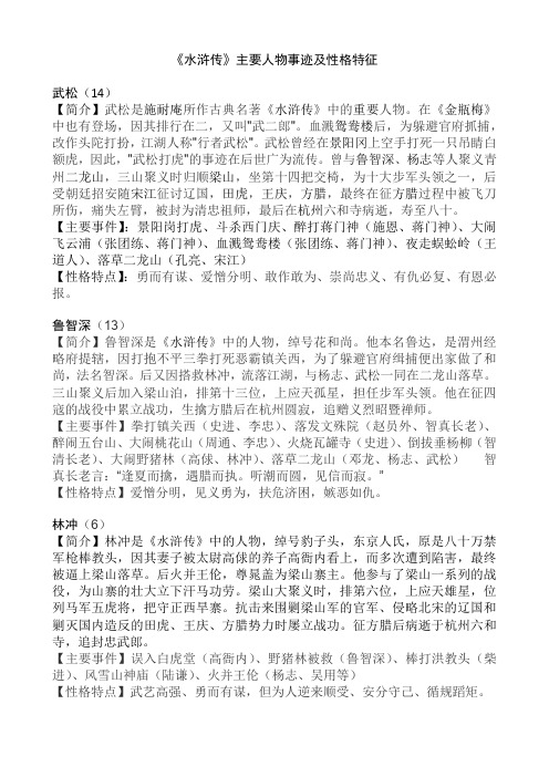 《水浒传》主要人物事迹及性格特征 武松(14) 【简介】武松是施耐庵所