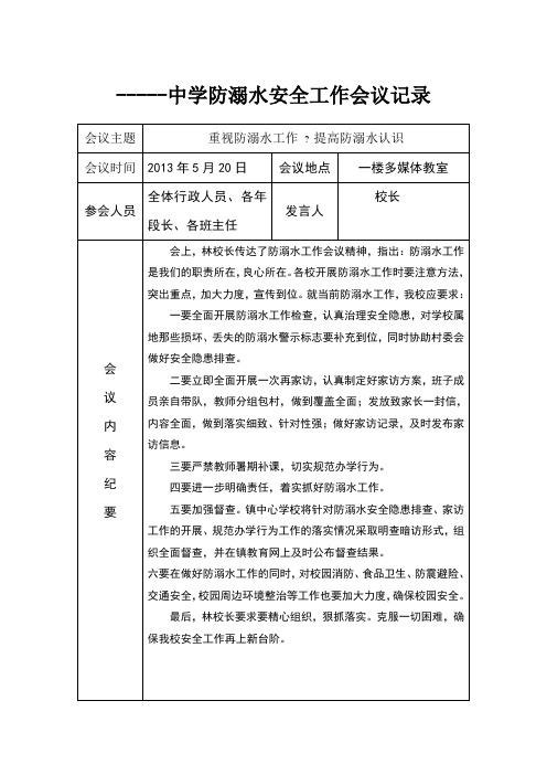 中學防溺水安全工作會議記錄 會議主題|重視防溺水工作 ?