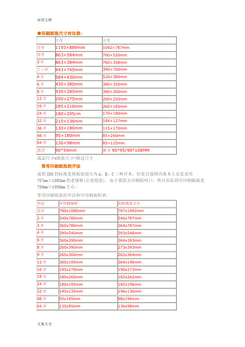 纸张尺寸对照表 - 百度文库